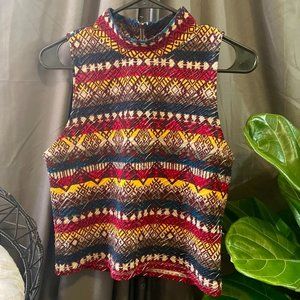 Aztec Print Sleeveless Crop Top